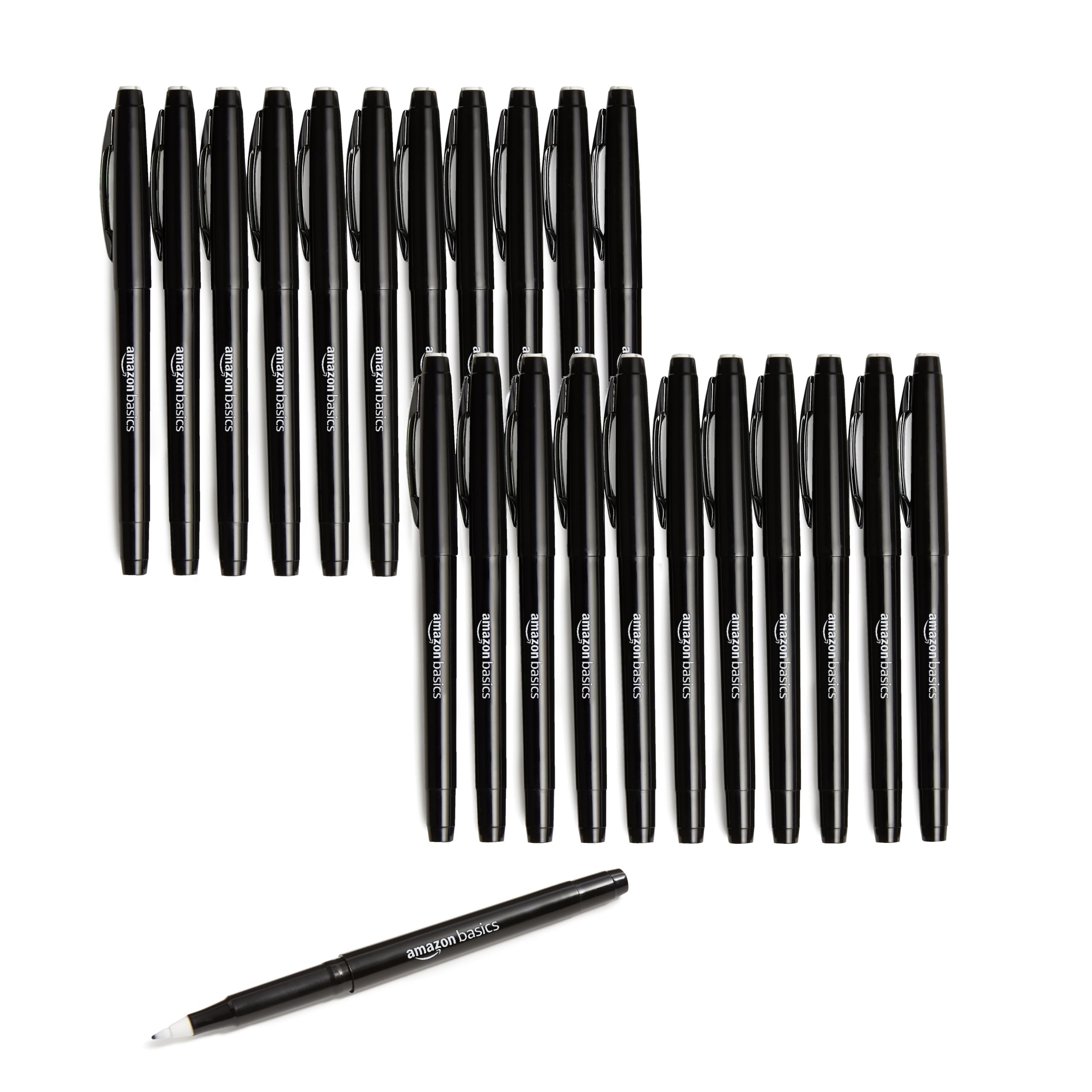 Amazon Basics Felt Tip Marker Pens, Black, Smooth Writing, for Writing, Drawing, Journaling and Note Taking, 24-Pack