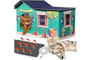 PAIGTEK Large Heated Cat Houses for Outdoor Cat in Winter, Weatherproof Cat House with Pet Heating Pad, Providing Safe Feral Outdoor Cat House for Cats Easy to Assemble Cat Shelt