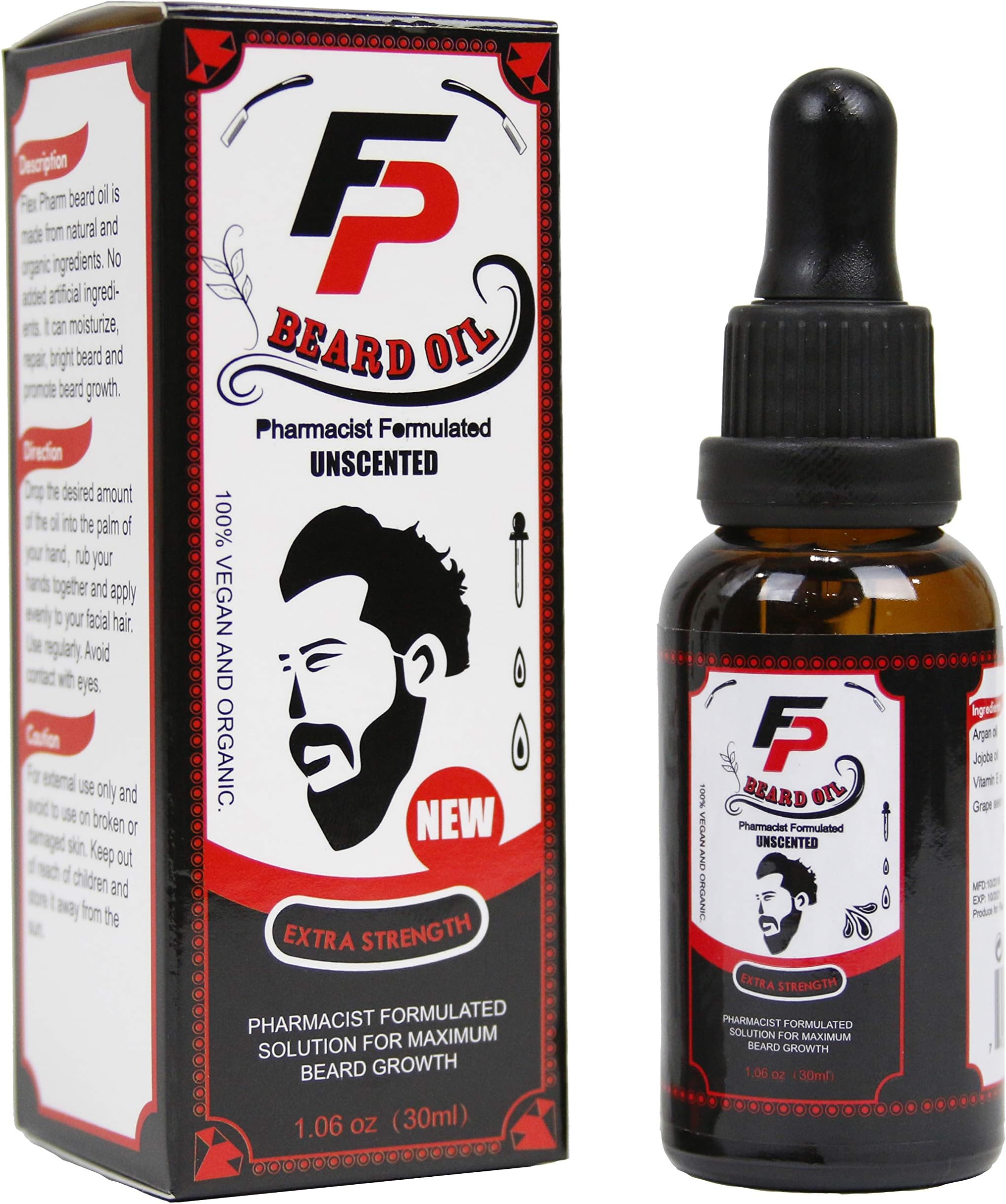 Fragrance Free Beard Oil, Pharmacist Formulated 100% Natural Vegan & Organic Formula For Itch Free Mustache & Beard Growth (1.06oz) Bottle