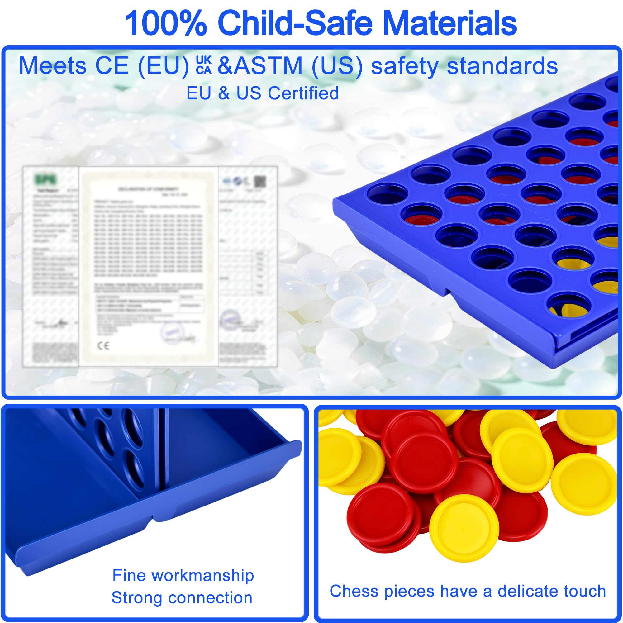 VingaHouse 4 in Einer Reihe Spiel, Strategiespiel für 2 Spieler, Familienspiel ab 3, 4, 5, 6 Jahren, Pädagogisches Lernspielzeug für Kinder und Erwachsene, Geschenkidee für Zuhause und Reisen (Groß) 3