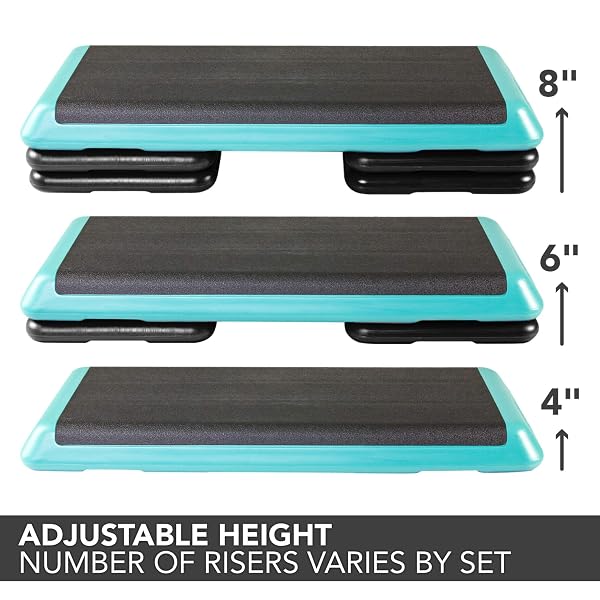THE STEP (MADE IN USA) ORIGINAL AEROBIC PLATFORM – HEALTH CLUB SIZE – WITH FOUR ORIGINAL RISERS (TEAL PLATFORM WITH BLACK RISERS), ONE SIZE