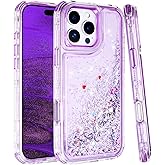 Tikoo for iPhone 16 Pro Max Case Glitter for Women Girl Clear 3-in-1 Heavy Duty Protective Phone Case with Floating Liquid Quicksand Shiny Bling Sparkly Cute iPhone 16 Pro Max Case 6.9” (Purple)