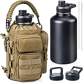 RXW 64 oz Insulated Water Bottle with Sleeve, Half Gallon Stainless Steel Tactical Water Jug Large Military Water Bottle with 3-IN-1 Pouch/3 Lids/Straw/Paracord Handle for Gym, Camping, Workout