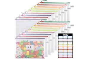 YOPCDJ 18 Pack A4 Mesh Zipper Pouch Bags, Waterproof Zipper Bags with Label Pocket,Zipper Pouches of Office Supplies,File Bags for Classroom Organization,Puzzles, Board Game Storage