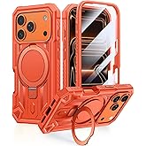 FNTCASE for iPhone 17 Pro-Max Case: Magnetic Phone Cases with [Ring Kickstand] [Built-in Screen Protector] [Heavy Duty Military Grade Protection] Drop Proof Rugged Hard TPU Phone Cover Orange