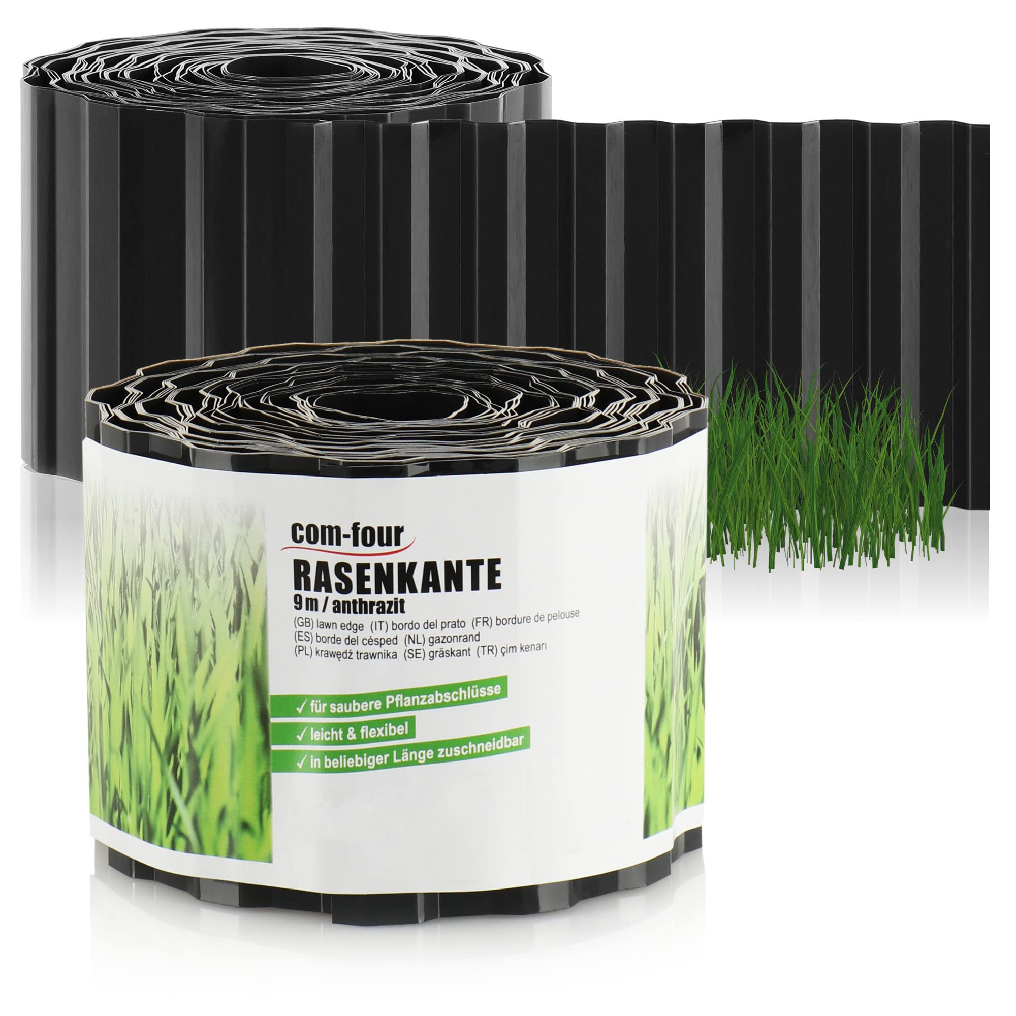 COM-FOUR® 2x lawn edge 10 x 900 cm made of plastic - flexible bed edging for lawn, flower bed or as a mowing edge - grass edge, length individually adjustable - bed edging — image 1