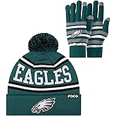 FOCO NFL unisex-adult Nfl Team Logo Adult Stretch Gloves With Stripe Pom Winter Knit Hat Beanie Set
