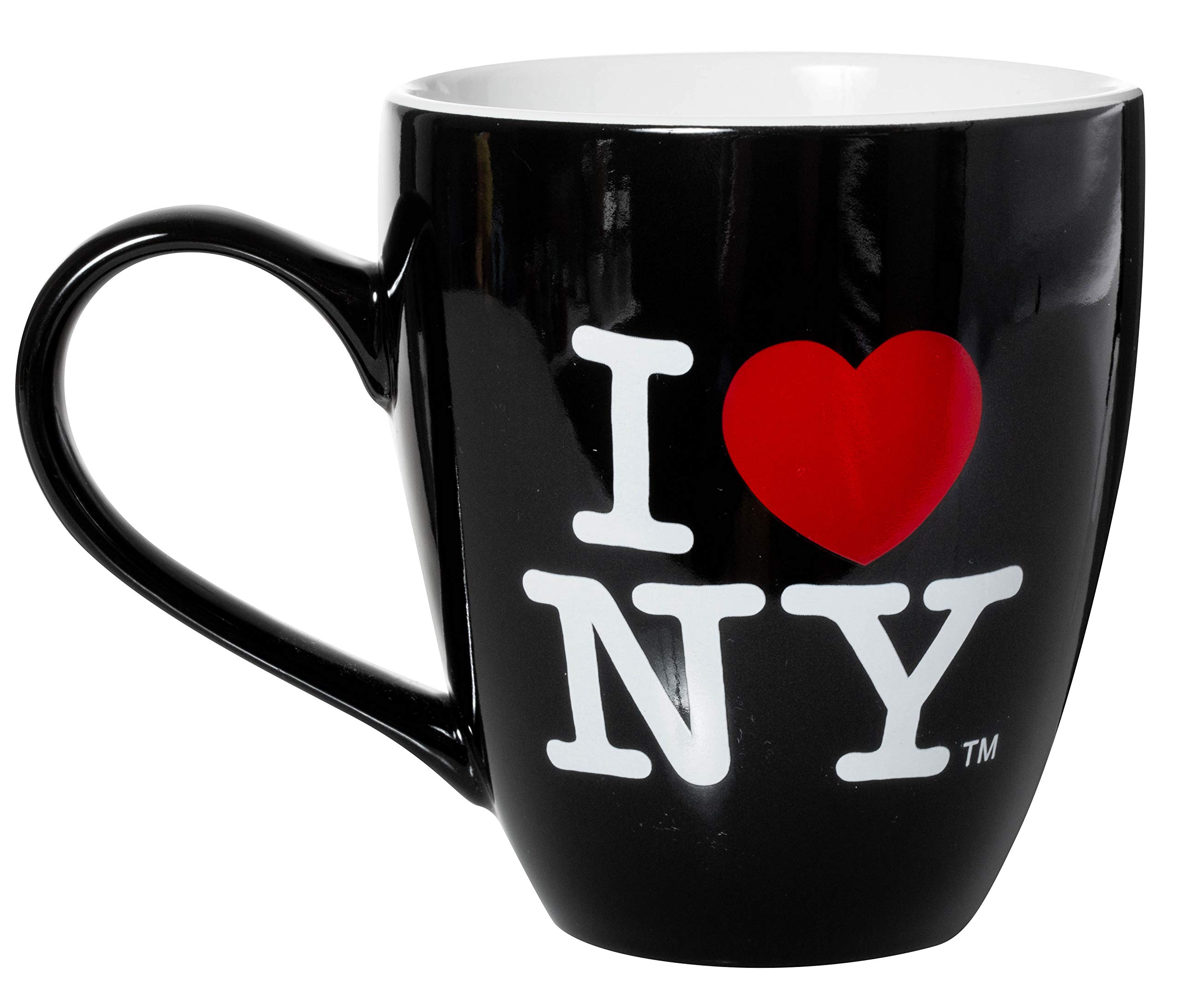 Officially Licensed I Love New York 4.5" Tall 16oz Ceramic Bistro Coffee Mug (Black)