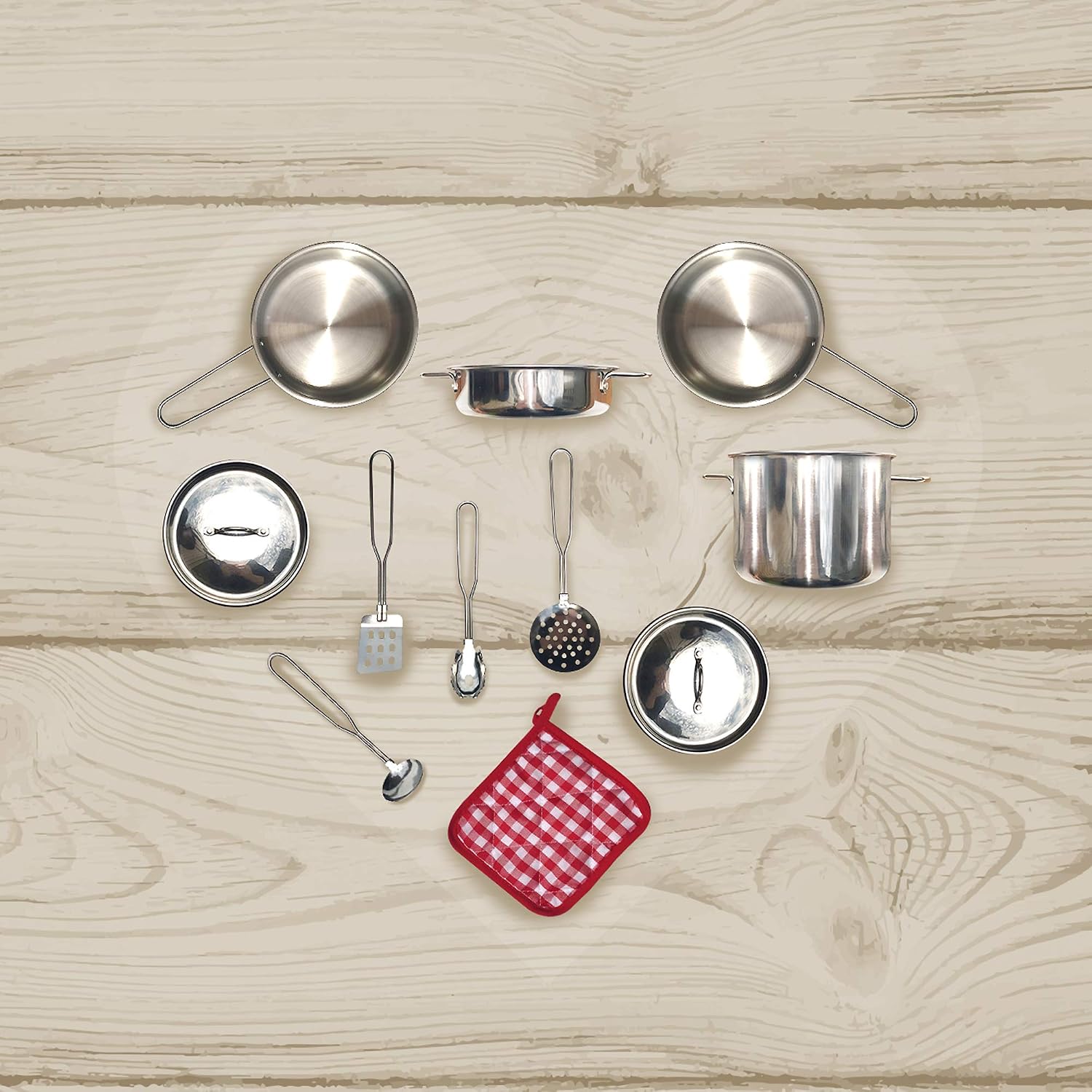Teamson Kids Little Chef Frankfurt Stainless Steel Cooking Accessory Set MultiColor 11 pcs TK-M00001, child-size