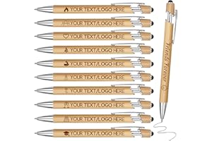 Bulk Custom Bamboo Pens with Name Logo, 6-1000 PCS Personalized Black Blue Ink Wooden Pen,Engraved Wood Ballpoint with Stylus