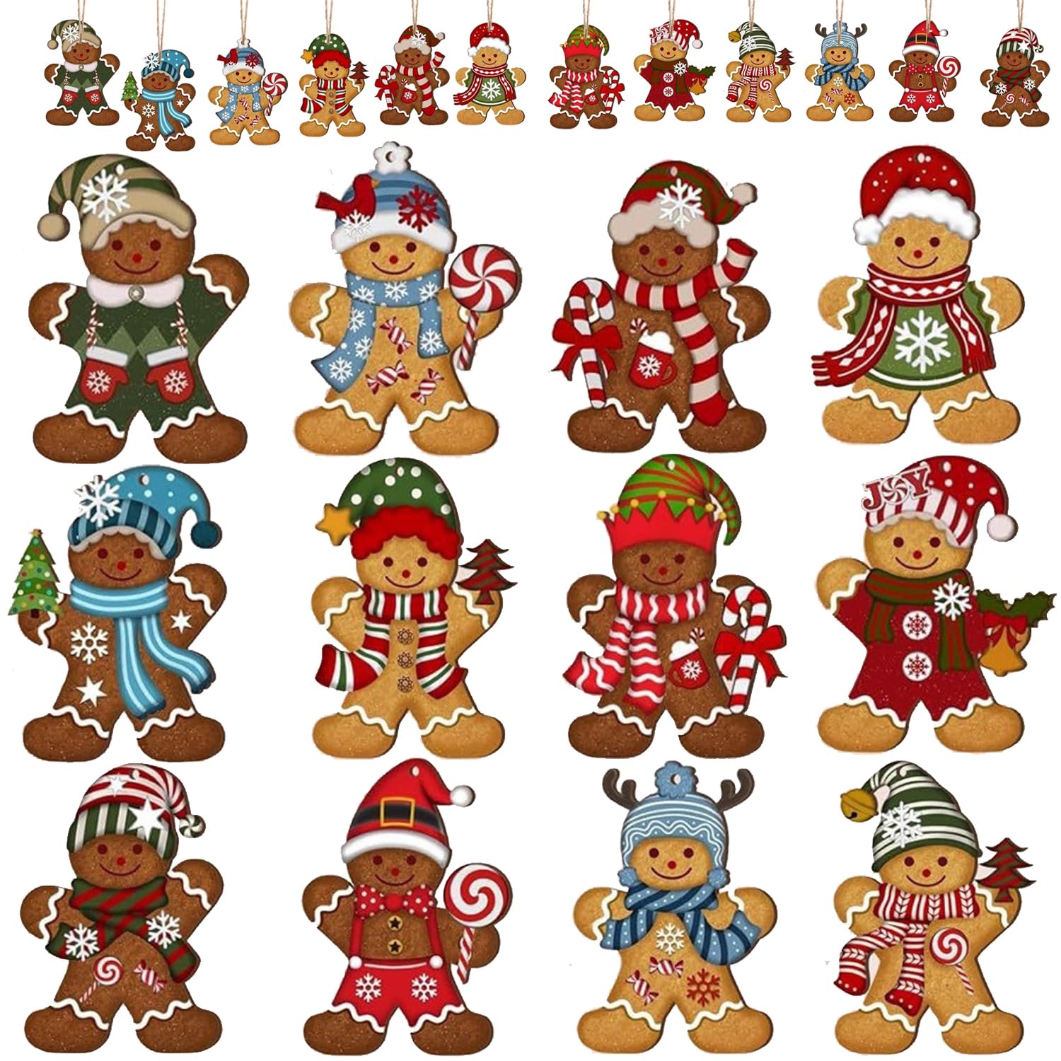 Photo 1 of 24 PCS Gingerbread Man Ornaments for Christmas Tree Wooden, Double-Sided Printing Gingerbread Man Christmas Tree Decorations Hanging Ornaments for Holiday Home Indoor Decorations
