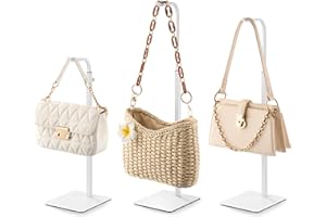 pickpiff 3 Pack Purse Holder Handbag Display Stand: White Hanger Rack for Bags, Purses, and Wreath, Adjustable Hook Stand for Tabletop, Closet, and Retail Use for Vendors
