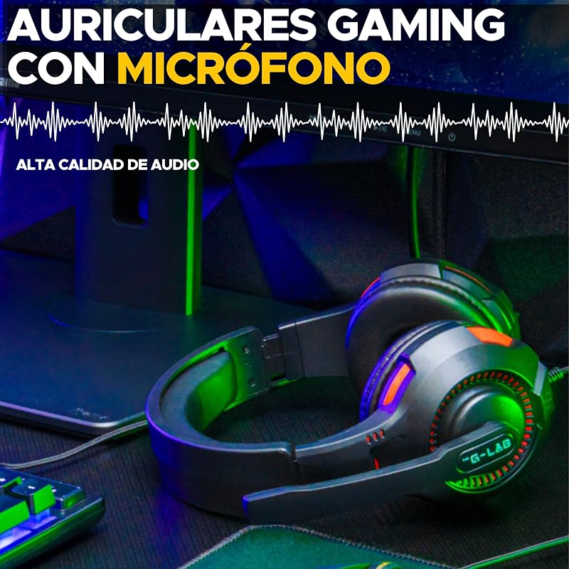 - Sulfur Combo - 4 em 1 pack - Teclado QWERTY para jogos com Ñ, rato gamer de 3600 dpi, auscultadores para jogos, tapete antiderrapante – PC, PS4, PS5, Xbox - Layout em inglês