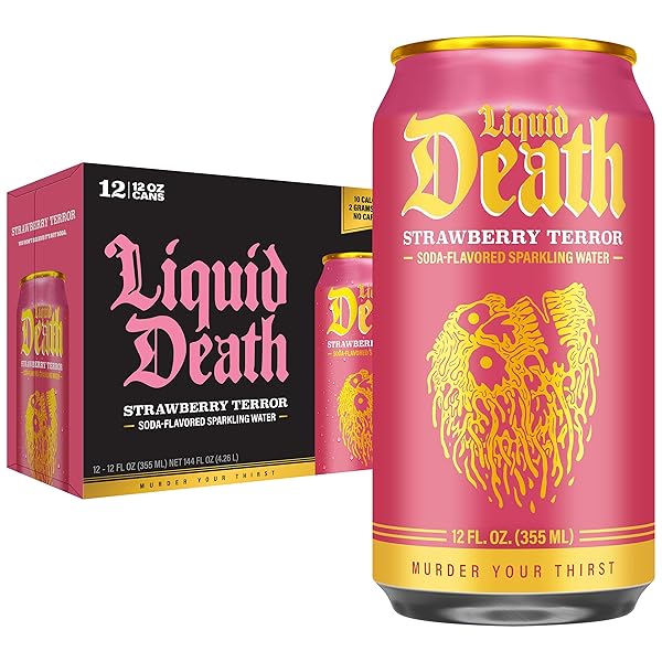 LIQUID DEATH SODA-FLAVORED SPARKLING WATER – STRAWBERRY TERROR,...