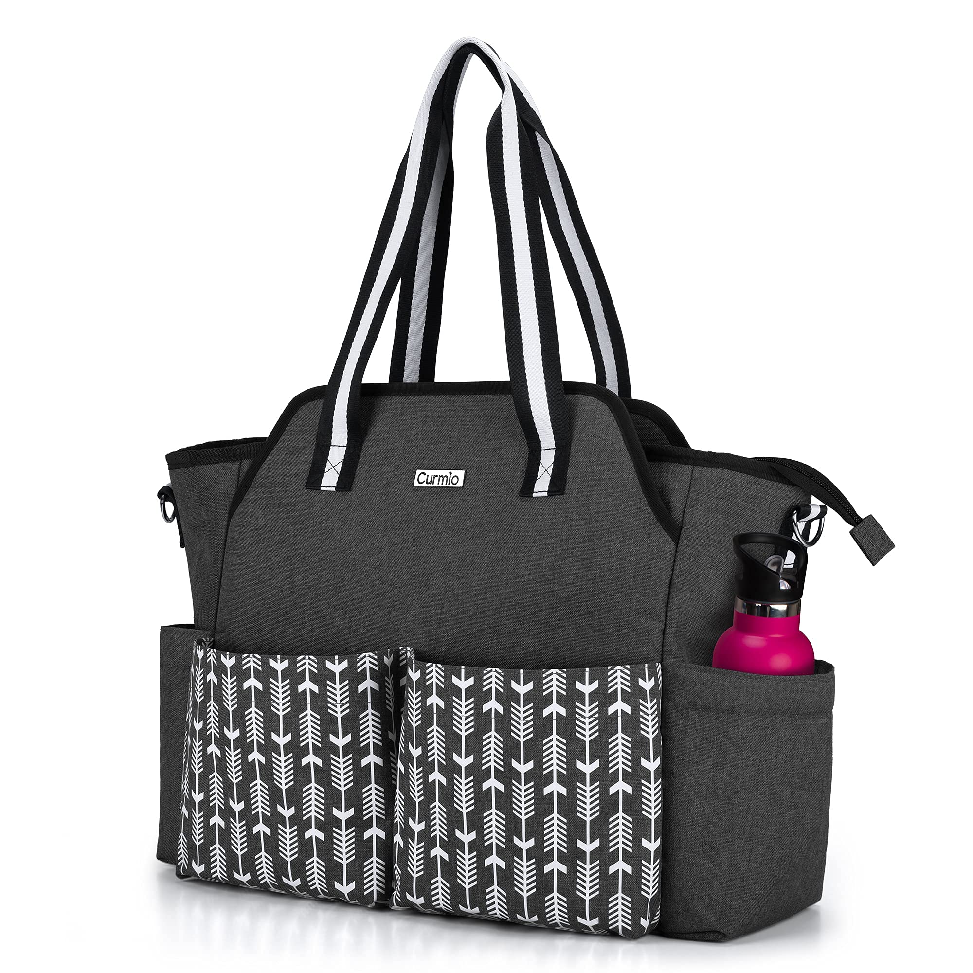 CURMIO Teacher Work Bag for Women, Portable Teacher Utility Tote Bag with Padded Laptop Sleeve, Black