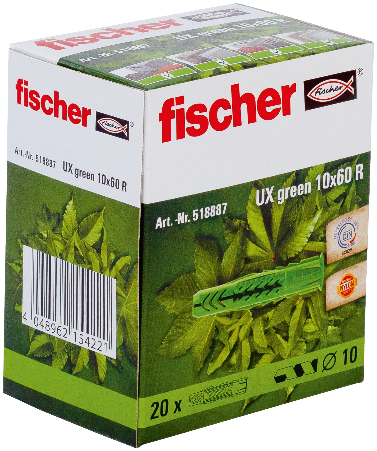 fischer 518887 UX Green Universal Plug, 10x60