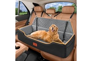 XIEEAOZEE Dog Car Bed Booster, Comfortable Travel Seat for Large/Medium Dogs, Fully Detachable & Washable with Thick Cushion (Black&Gray)