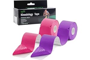 MUEUSS Pregnancy Belly Tape Support,Kinesiology Tape Elastic Cotton Athletic Tape Precut Strips,Waterproof Tape for Muscles,Knees,Shoulders Plantar Fasciitis Pain Relief (2rolls Pink&Purple)