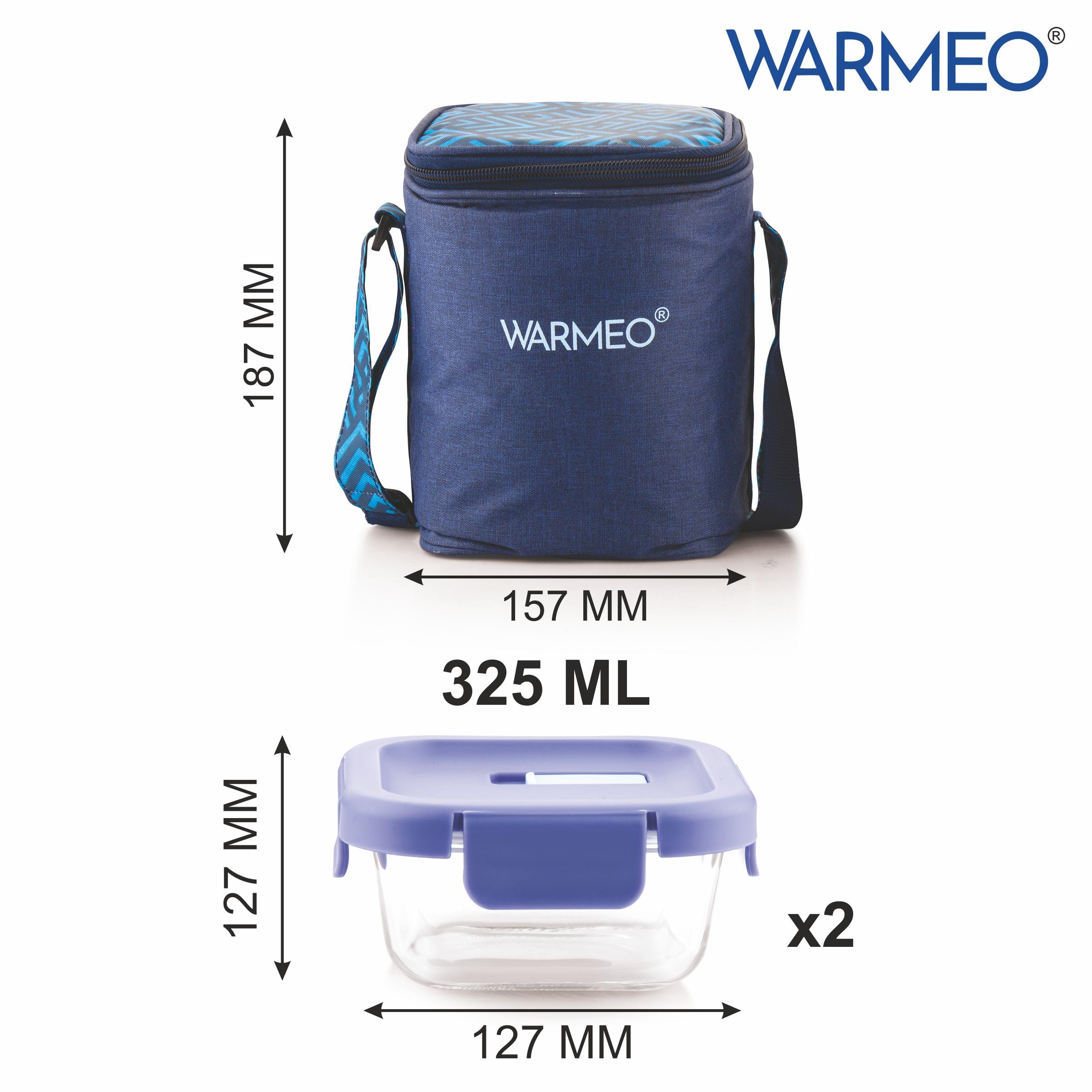 WARMEO BOROFRESH 3 pc Square Borosilicate Glass Container (325 ml Each) | Leakproof, Microwave & Dishwasher Safe Lunch Box with Bag for Office, College & School 4