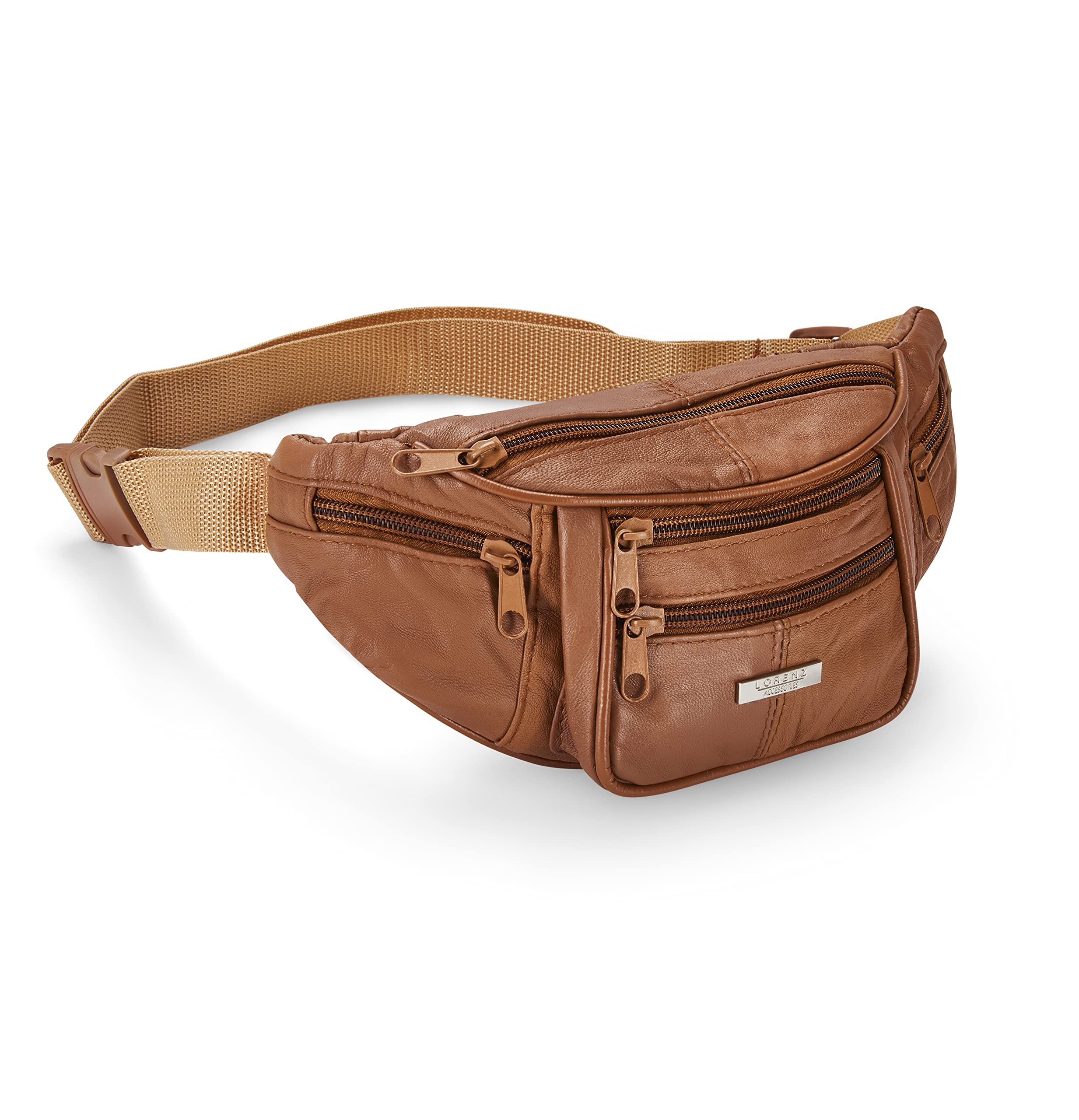 Woodland Leather Leathers Genuine Bum Bag, Waterproof Belt Bag and Bumbags for Women Men Waist as Travel Holiday Money Belt, Dog Walking Fashion Running Fanny Pack (Tan), L