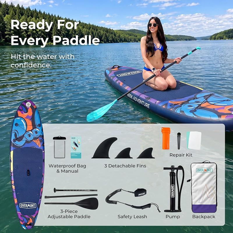 Paddle Gonflable Adulte, SUP Stable 204kg avec Kit, Graffiti