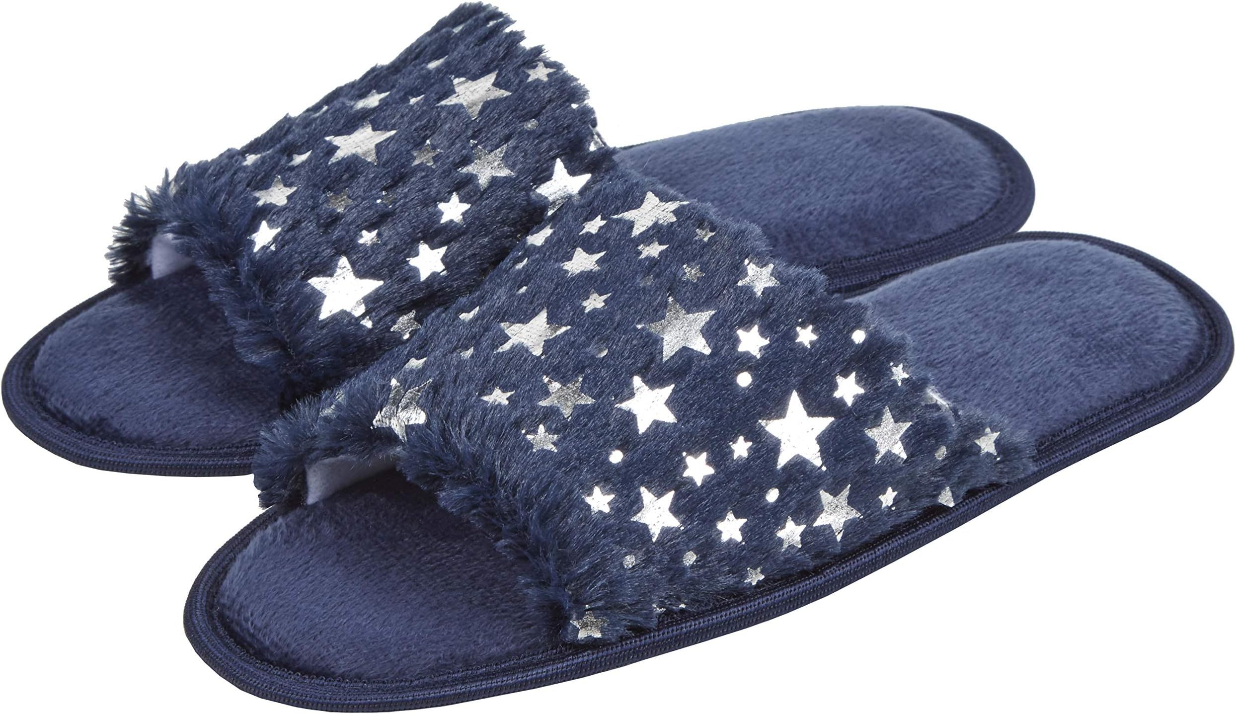 Forever Dreaming - Womens Memory Foam Mule Slippers | Sizes 3-8 | Open Toe Faux Fur Slip On