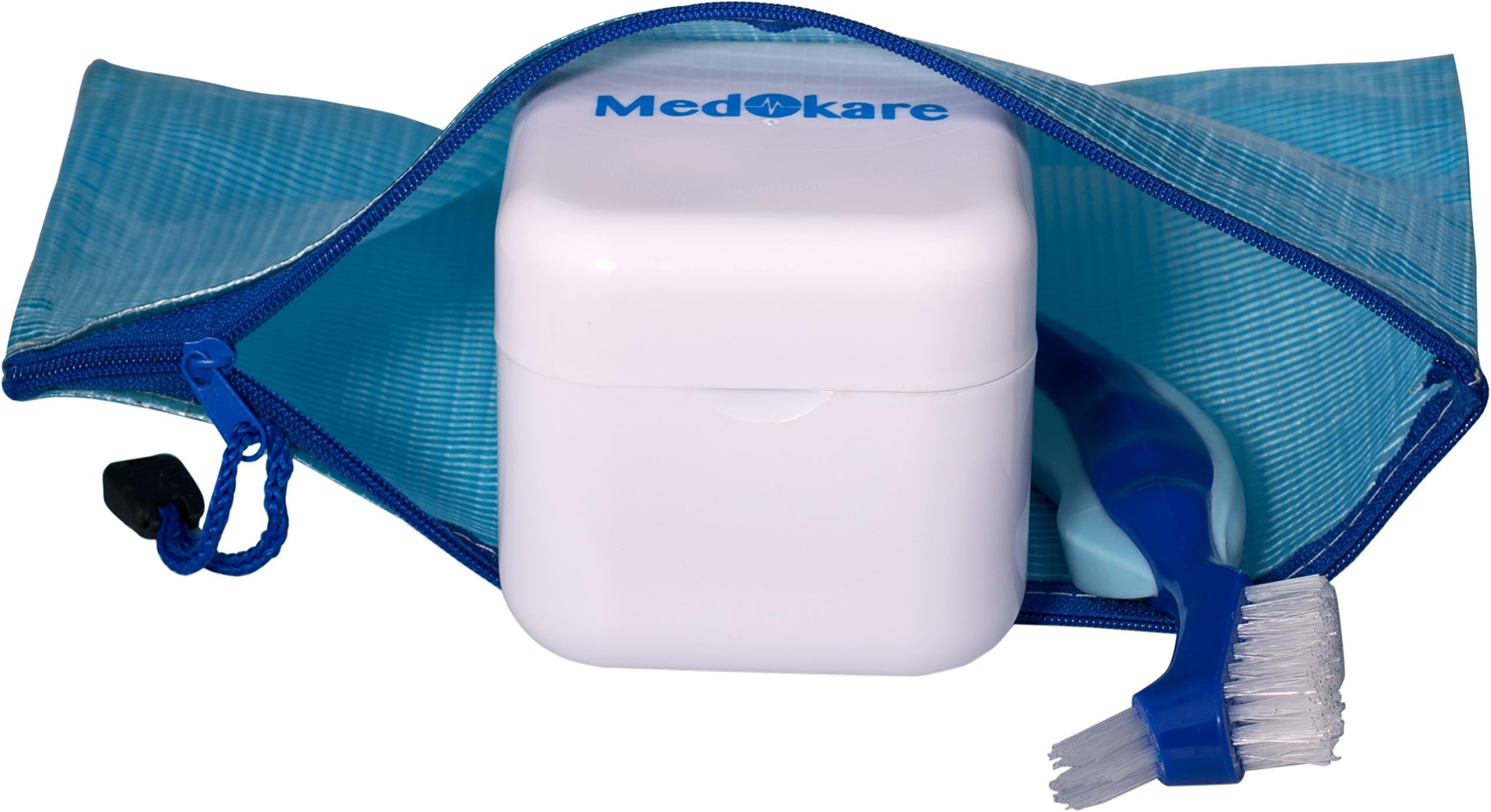 Dentures Case and Brush - Retainer Container Mouth Guard Night Guard Invisalign Cleaner by Medokare