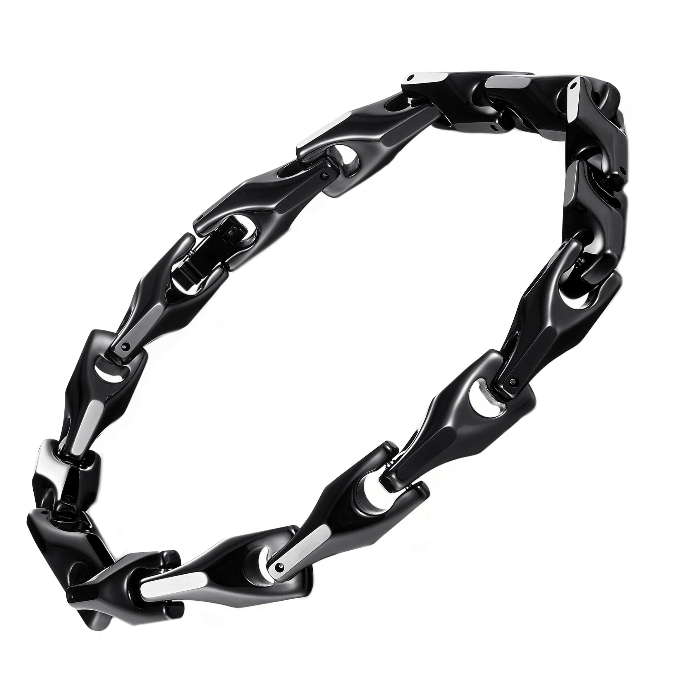 URBAN JEWELRY Classy Men's Solid Heavy Wheat Tungsten Carbide Bracelet - 3 Sided Links (23 cm, Black) — image 1