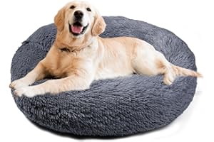 Aurako Cat Bed Dog Bed Round Cushion Pet Bed Mat Ultra Soft Plush Donut Sofa Comfortable Pillow Machine Washable Pet Cuddle Beds for Kitten Small Medium Large Dogs Cats 28" Dark Gray
