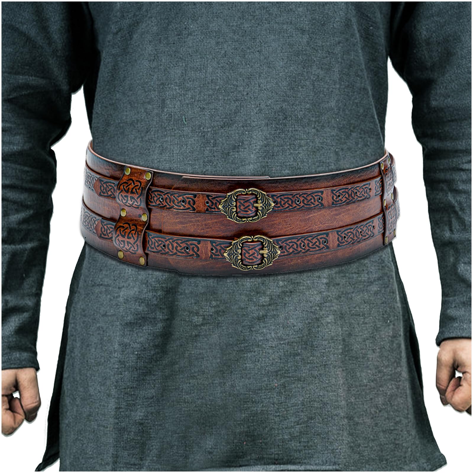 HiiFeuer Viking Wide Belt, Medieval Faux Leather Armor Belt Knight Corset Belt, LARP Costume (Brown) — image 1