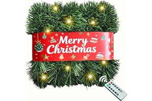 UZKEW Christmas Garland with Lights, 30 Feet 50 Led Battery Operated Pre-Lit Long Garland Remote Timer for Stairs Railing Fireplace Mantle Office Door Frame Decor Green Greenery Indoor Outdoor Decorations