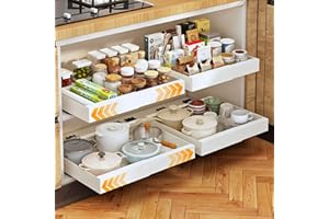 Pull Out Cabinet Organizer, Expandable(12.5"-20.5") Heavy Duty Stick Slide Out Drawers for Kitchen Cabinets, Fixed with Adhes
