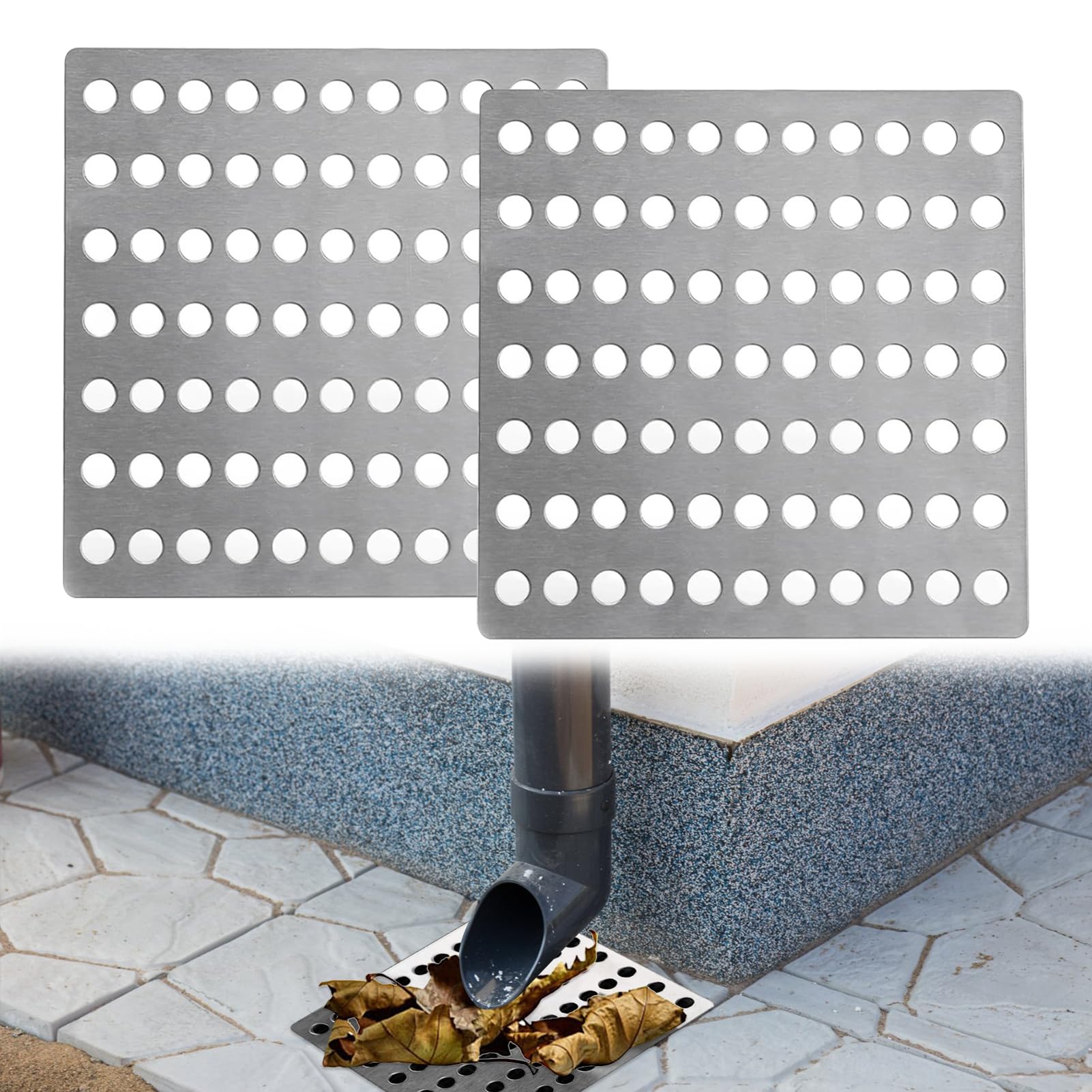 2Pack Steel Rustproof Square Drain Covers - Mesh Drainage Covers with Stainless Steel Swirl Design for Shower & Garden Leaf Guard