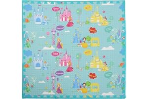 Disney Princess EVA Foam Mat, Princess Land Interlocking Flooring Tiles, Teal, 36 x 36 Inches
