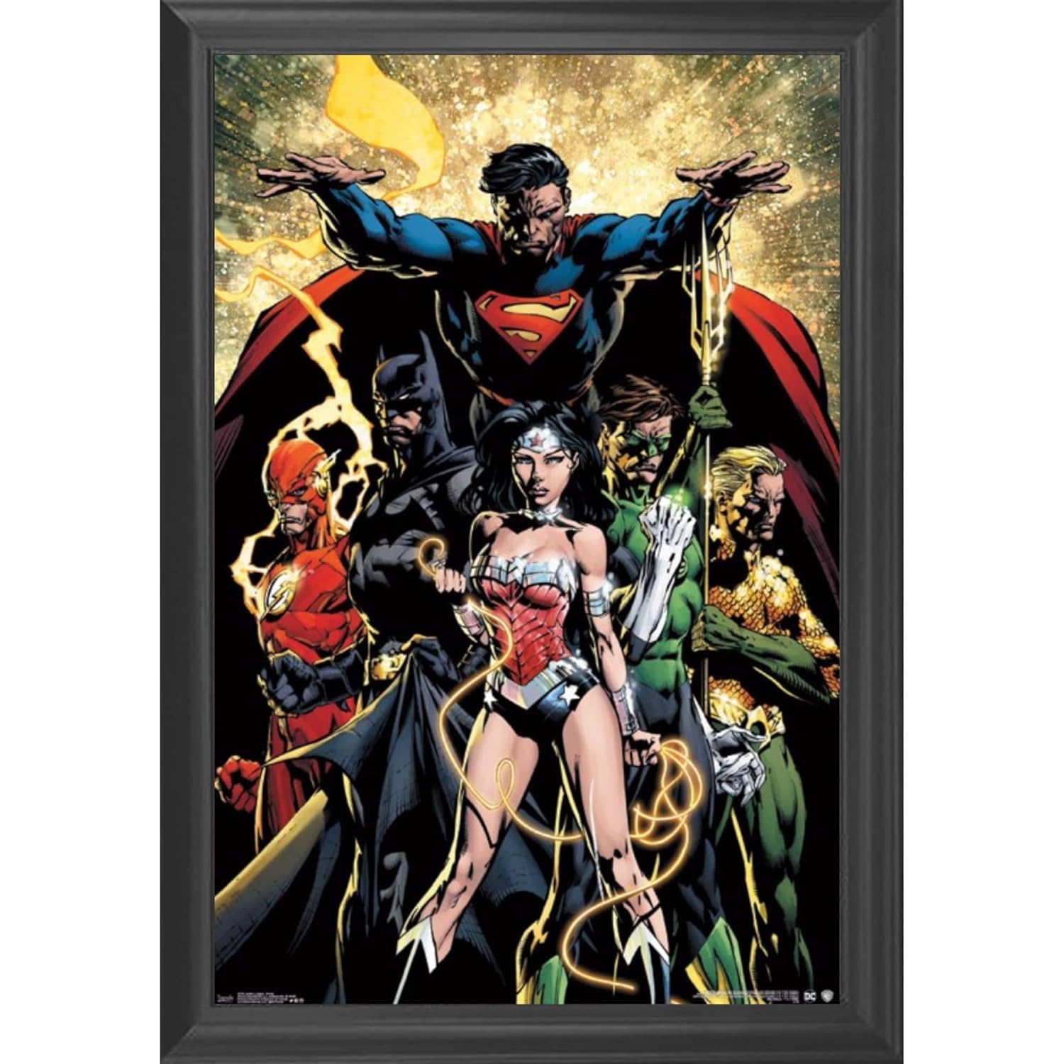 Justice League Power Wall Art Decor Framed Print | 24x36 Premium (Canvas/Painting Like) Textured Poster | DC Comics Movie Heros Batman, Superman & Flash | Memorabilia Gifts for Guys & Girls Bedroom