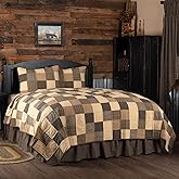 VHC Brands Kettle Grove 3 Piece Queen Quilt Set Primitive Country Patchwork Design, Country Black and Creme
