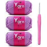 Sekafris Beginner Yarn for Crocheting Cotton Crochet Yarn #4 Pale Purple | 150g/163yds Tube Yarn Knitting Yarn for Beginners with Easy-to-See Stitches Amigurumi yarn