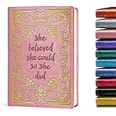 Inspirational Gifts for Women She Believed She Could So She Did Leather Notebook,Pink A5 Lined Leather Journal Notebook,200 Pages 100 Gsm Hardcover Executive Notebooks for Sister Friends Bestie (Pink)