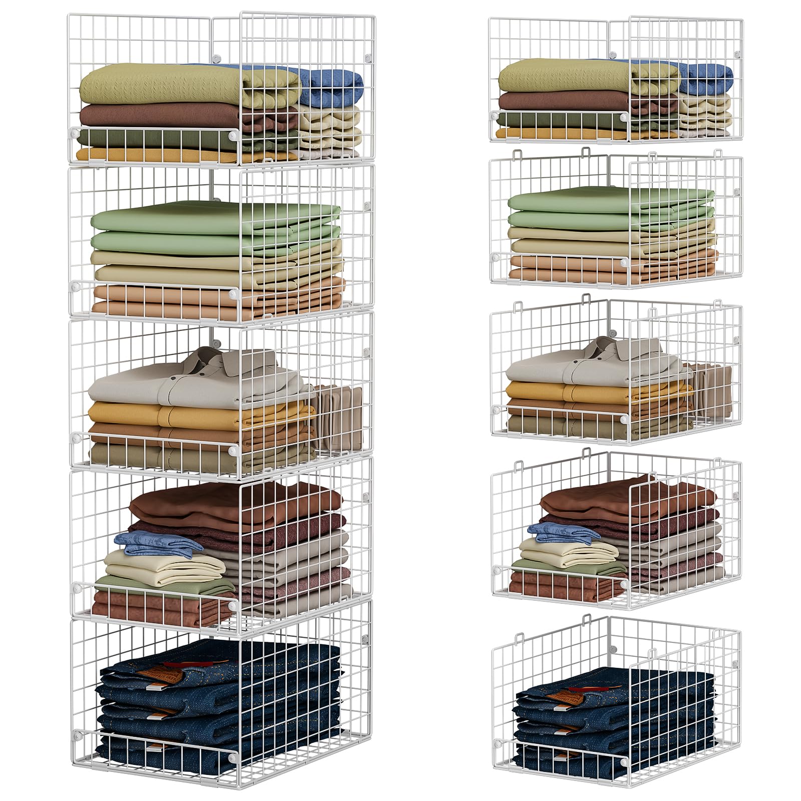 Photo 1 of 5-Tier Stackable Closet Storage Shelves, Closet Organizers and Storage Basket, Foldable & Stackable Clothes Organizer for Closet Organizer System,Space-Saving Closet Storage Shelf for Home ,White