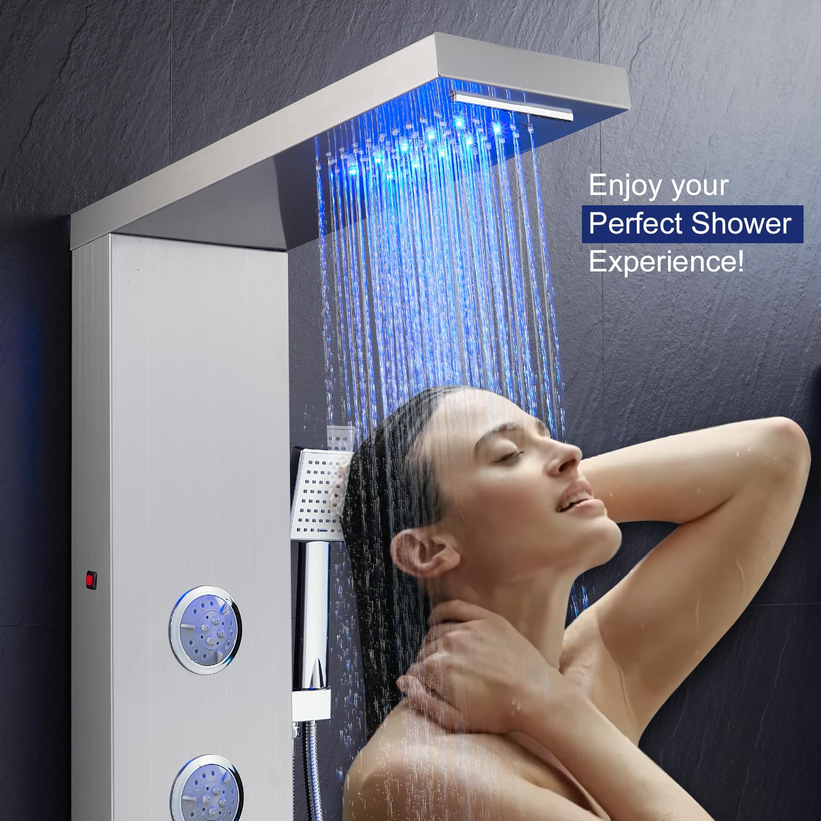 Led Shower Panel Led System Mua ROVATE LED Shower Panel Tower System with Rainfall Waterfall Shower ...
