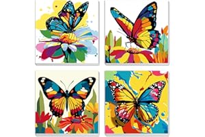 MXJSUA 4 Pack Colorful Butterflies Framed Canvas Paint by Numbers for Kids Adults, Animals Paint by Numbers Kit for Children 