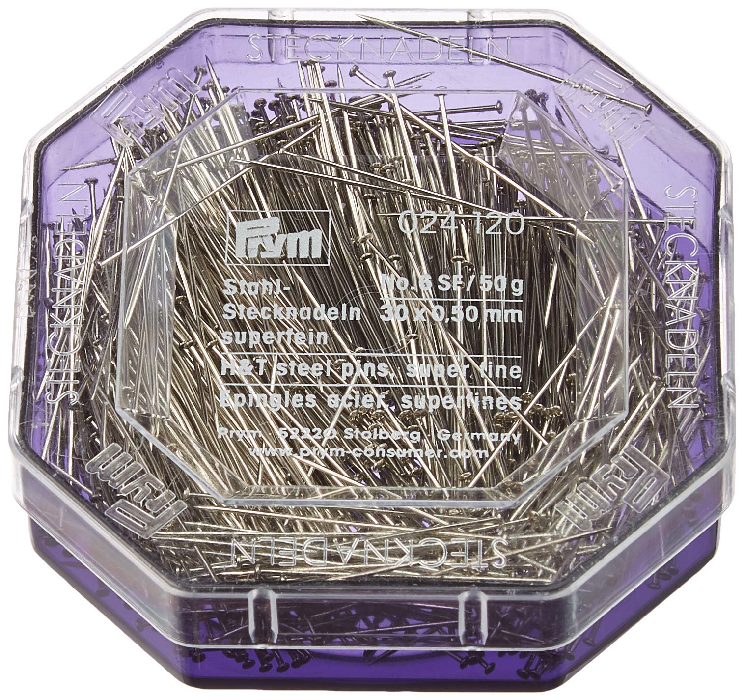 Prym 024120 Straight Pins 6 SF 0.50 x 30 mm Silver Colour 50 gram Box