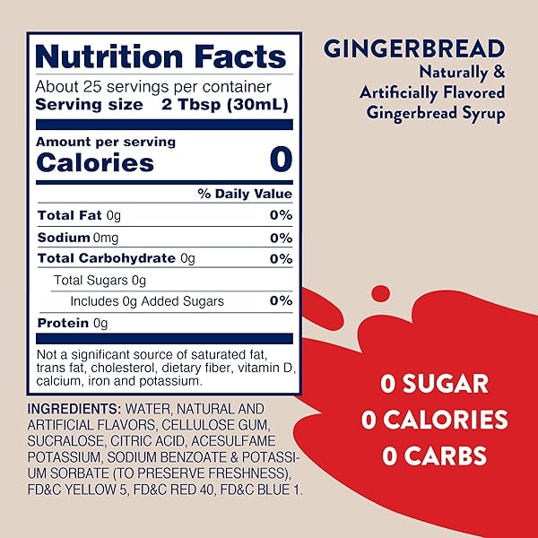 JORDAN’S SKINNY SYRUPS SUGAR FREE COFFEE SYRUP, GINGERBREAD LATTE FLAVOR DRINK MIX, ZERO CALORIE FLAVORING FOR LATTES, PROTEIN SHAKE, FOOD & MORE, GLUTEN FREE, KETO FRIENDLY, 25.4 FL OZ, 1 PACK