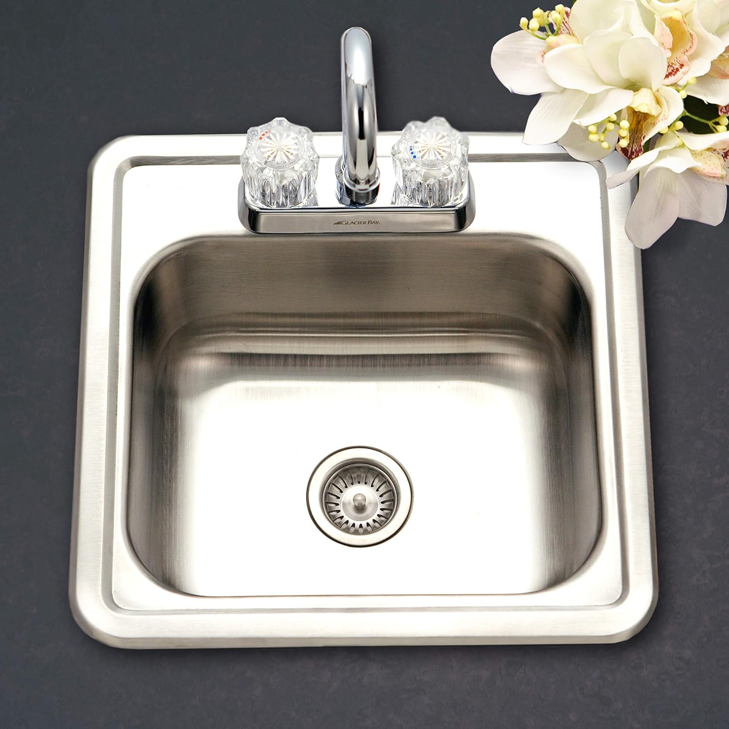 Houzer 1515-6BS-1 Hospitality Series Topmount Stainless Steel 2-Holes Bar/Prep Sink - Sink Strainers - 