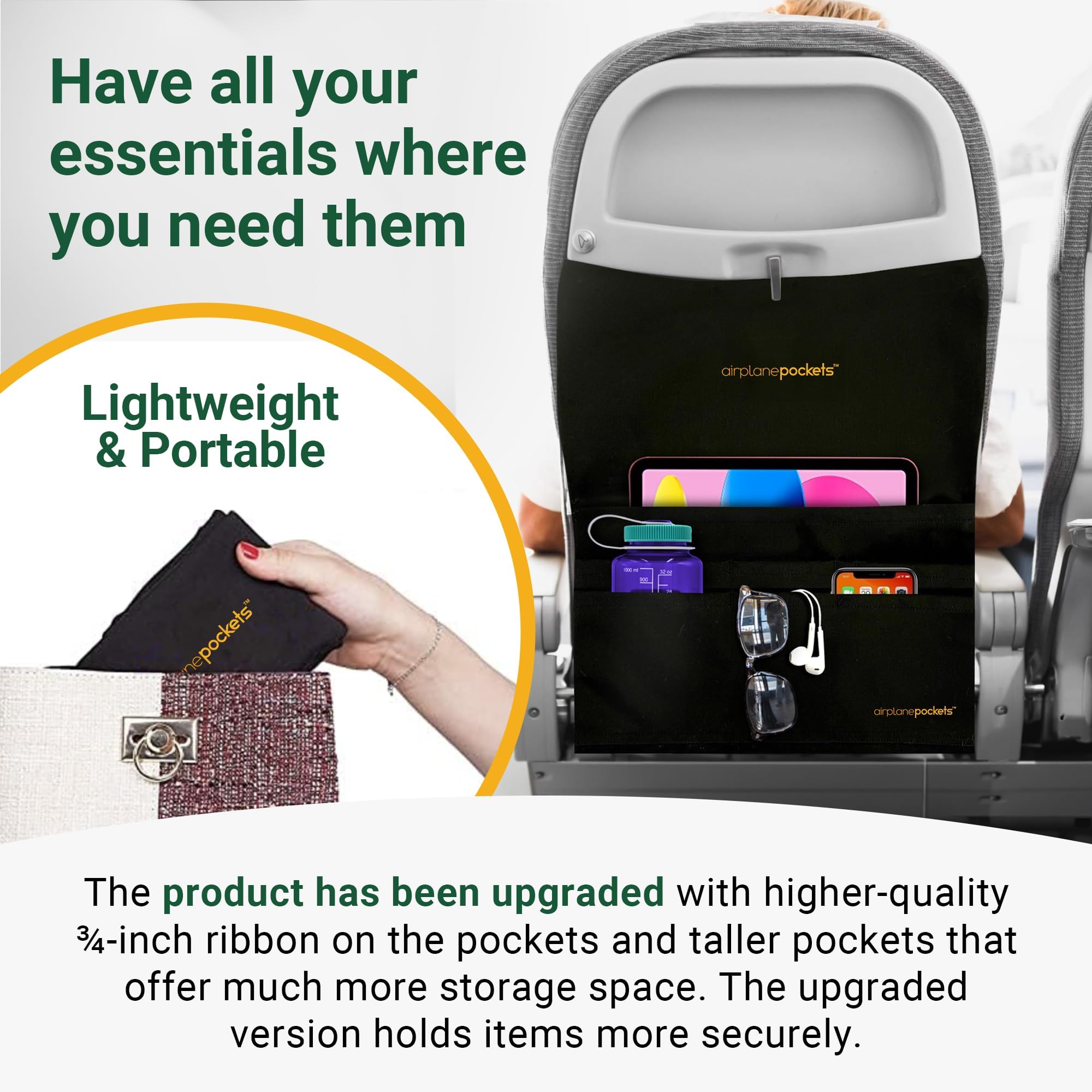 Airplane Pockets Airplane Accessories - Plane Travel Essentials - Travel Organizer - Seat Storage Organizer - Air Travel Essentials - Seat Back Organizer - International Travel Must Have