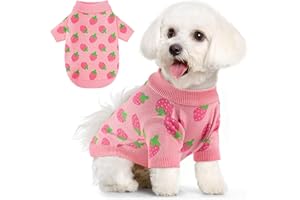 Baobicute Dog Sweater Cute Strawberry Dog Clothes Pullover Knitted Sweaters for Small Medium Dogs Cats Girl Thick Warm Puppy Clothes for Chihuahua Yorkie Bulldog Cold Weather Pet Outfits