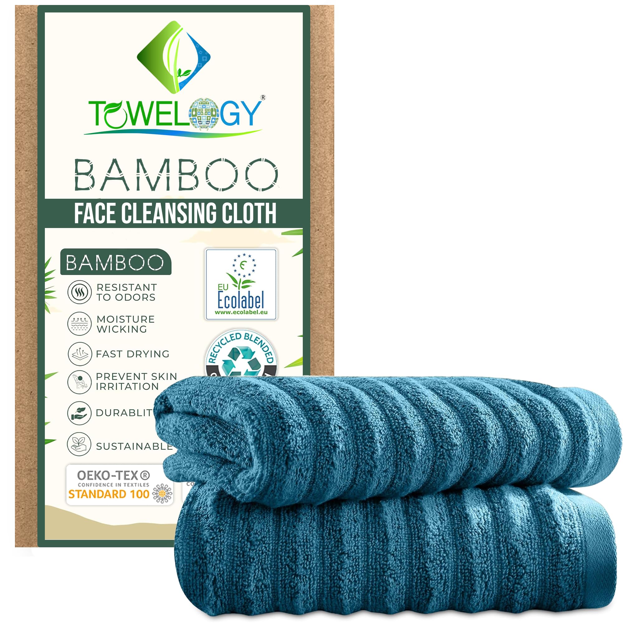 2-Packs Bamboo Face Cloths for Cleansing & Makeup Removal Exfoliating Facial Washcloths – Face Towel for All Skin Type 30x30cm (2, Teal, 30x30cm)