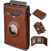 miyozi Airtag Wallet for Men,with Cash Pocket 2 ID Window 9-12 Cards,Metal Case Smart Slim Pop Up Credit Card Holder Flip with Magnetic Closure RFID Blocking Trifold wallet with Gift Box