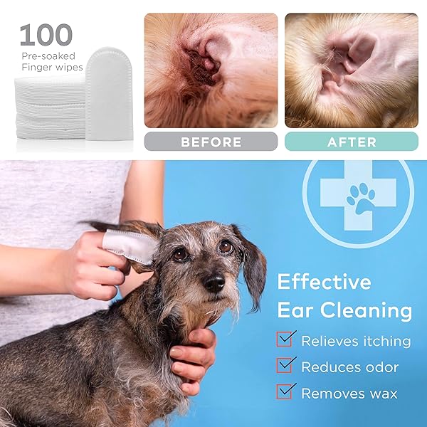 ARCA PET DOG EAR CLEANER WIPES – VET FORMULATED CLEANSER FOR DOGS – EAR ITCHING, DISSOLVES WAX, DIRT & ODOR WITH COCONUT OIL & ALOE VERA (100 FINGER WIPES)