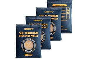 wisedry 4 x 500 Gram See-Through Silica Gel Packets, Color-Indicating Desiccant Packs for Storage, Reusable Safe Dehumidifier, Heat Resistant Dehumidifier Bags
